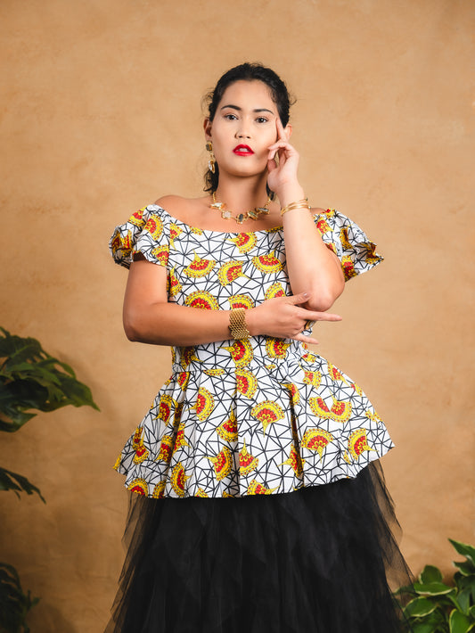 VAUNI PEPLUM TOP (white) - Reveiller Afriq